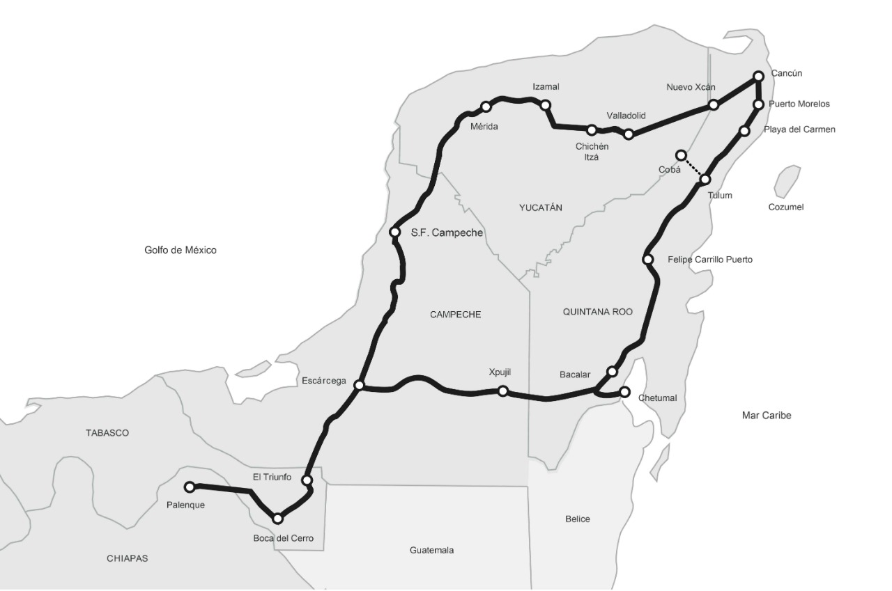 Routes et stations du "train Maya"